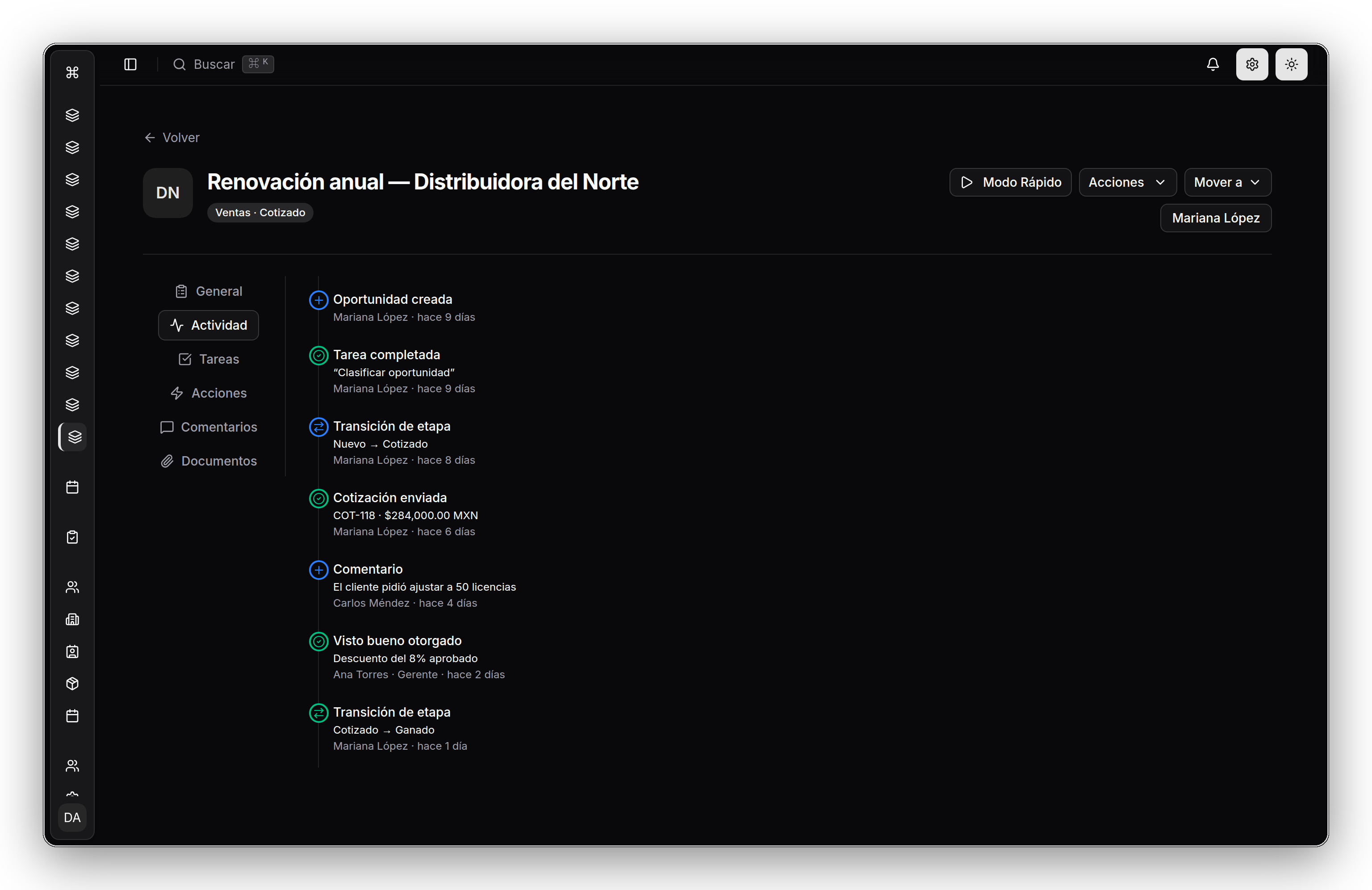 Bitácora de actividad en Yalkú: cada paso del workflow queda registrado